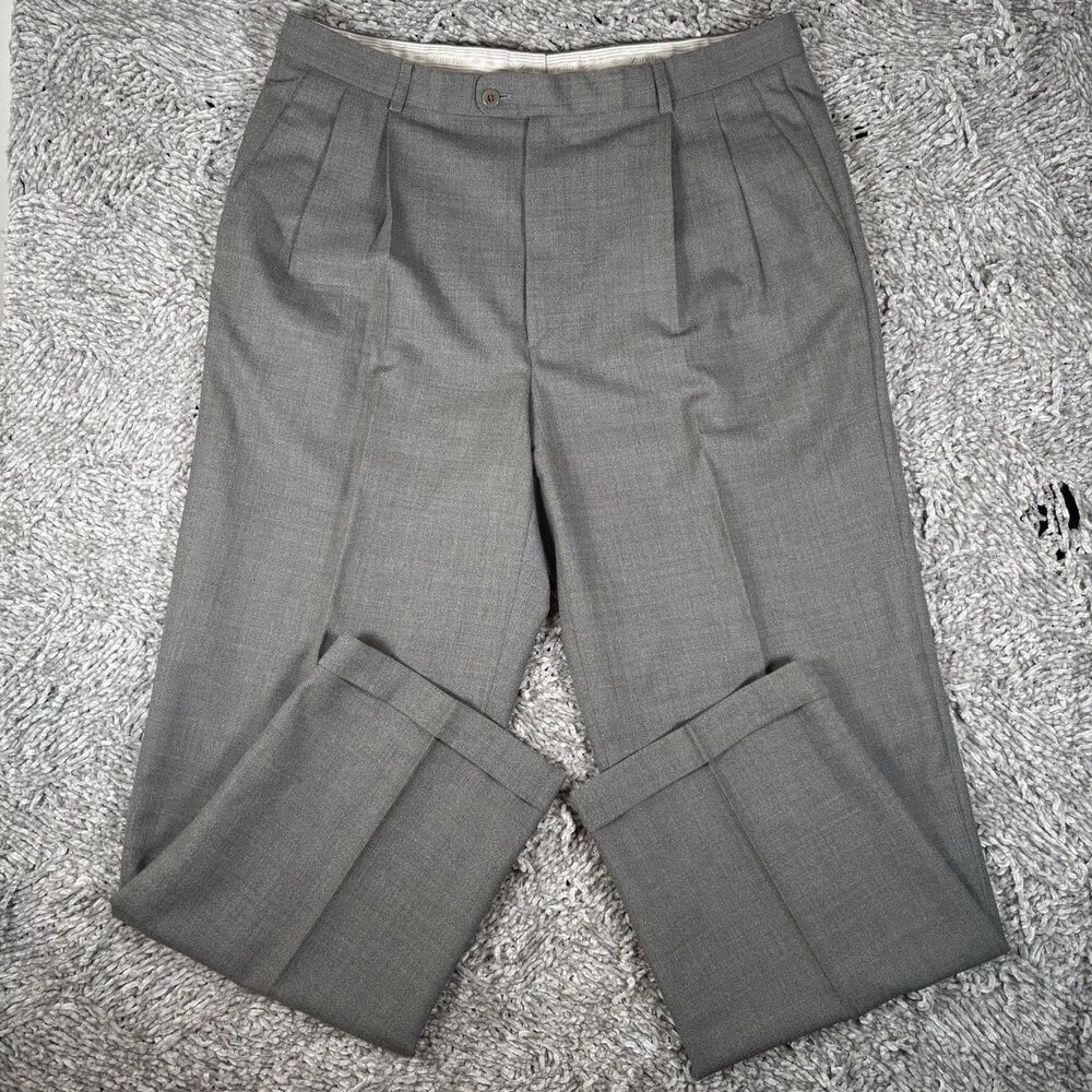 Zanella Bennett Dress Pants Mens 36 Gray Business Formal Wool Pleated Italy Work